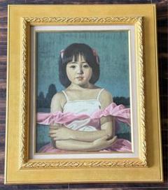 少女の肖像画 油絵 F8 額付 宮平勉 赤い髪飾り インテリア 宮平勉 小さな踊り子 絵画 油彩画 油絵 額装 人物画 油彩 アート