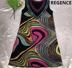 REGENCE プリーツワンピース　レジァンス　マルチカラー　ニット切替え　派手 REGENCE プリーツワンピースレジァンスマルチカラーニット切替え派手