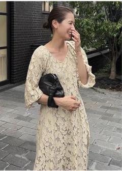 CLANE VINTAGE LACE PUFF ONE PIECE アイボリー CLANE - ヴィンテージレース パフ ワンピース - VINTAGE LACE