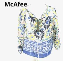 マカフィー　シルク素材　シアーエスニックブラウス　ストレッチ入り　ターコイズ