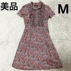 美品! Paul Stuart ワンピース 総柄 Mサイズ　半袖　レッド系