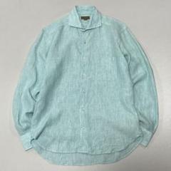 00s~ リネン100% 霜降りストライプ L/S シャツ ティファニーブルー
