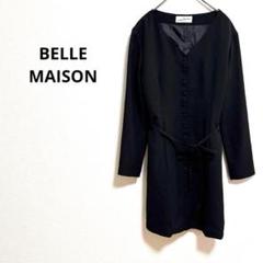 b75【ベルメゾン】冠婚葬祭ブラックフォーマル礼服喪服長袖ワンピースウエスト絞り