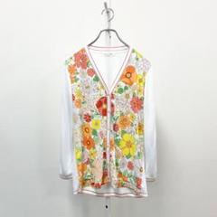68g21-5 LEONARD カンカン素材 薄手ニットカーディガン 花柄 40