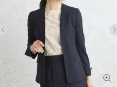 【新品】2wayストレッチ ノーカラージャケット　スカート　ネイビー　aoki