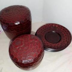 未使用品　鎌倉彫　アジサイ模様の茶托5枚　アンティーク　昭和 mm456-1-320x320.jpeg