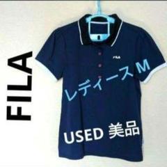 603　FILA 速乾 ポロシャツ レディースM 紺 (ゴルフ)のサムネイル