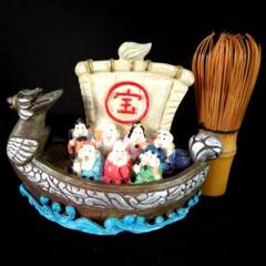 七福神達！ 宝船 七福神 開運 高11cm 商売繁盛 オブジェ 風水 時代物 陶器製