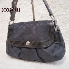 極美品 コーチ ワンショルダー シグネチャー ハンドバッグ キャンバス ブラック COACH コーチ ミニシグネチャーワンショルダー ブラック