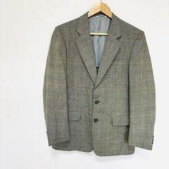 毛絹混チェック柄シングルテーラードジャケット　94A　茶色ブラウン系　背抜き