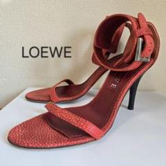 LOEWE ロエベ サンダル ヒール 37 パンプス レザー レッド 赤 ベルト