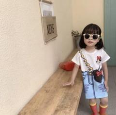 ミニーちゃん　子供　女の子　ワンピース　デニム風スカート 90cm 1t