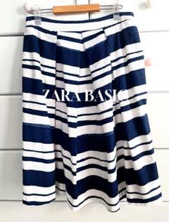 【美品】ZARA BASIC ストライプタックスカート　M ネイビー
