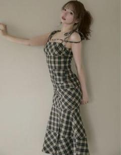andmary Cecily check long dress