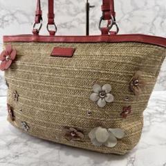 COACH コーチ フラワーチャーム 天然素材 かごバッグ トート