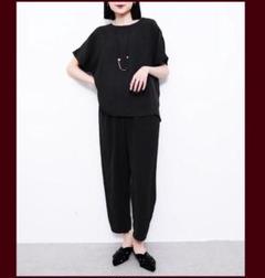 新品♪涼しい楊柳2点セットアップパンツ ドルマンTOPS＆パンツ/黒 M〜L