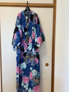 花柄 浴衣 青黒ピンク
