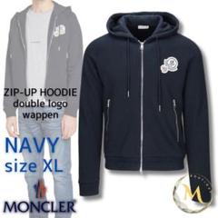 【美品】MONCLER パーカー　ダブルワッペン モンクレール MONCLER GENIUS2 ジップパーカー 黒 ワッペン ロゴ