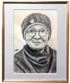 火野正平さん追悼鉛筆デッサン額装、榎本デッサン堂製作。