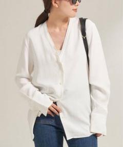 完売品　plage【R’IAM】 ノーカラー シャツ　長袖　羽織 plage（プラージュ）の「《予約》【R'IAM】 ノーカラー シャツ