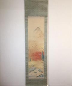 No2720 掛軸 村上景雲 錦秋 山水画 彩色絹本 共箱 古美術 送料