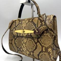 極美品✨希少ダイヤモンドパイソン✨JRA認定蛇白✨蛇柄✨ハンドバッグ✨日本製✨金 sankyo shokai ダイヤモンドパイソン 2WAY ミニ トートバッグ