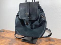 良品【クレージュ】リュック バックパック でかロゴ ボーダー  ナイロン 茶色 SACURA リュックサック レディース 本革 ナイロン レザー