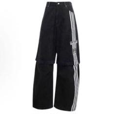 新品32 adidas 2-IN-1 デニムパンツ ブラック JD0082