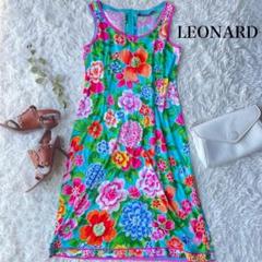 【美品】レオナール ロングワンピース　フラワー　カンカン　花柄 トリム　リゾート