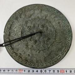 時代 海獣葡萄鏡 銅鏡 / 中国美術 古鏡 円鏡 銅製 金塗 金工