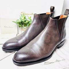 希少品 Santoni サントーニ ブラックレザー ブーツ 7.5 サイドゴア