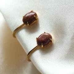 【ヴィンテージ】砂金石 天然石イヤリング オーバル　クラシカル　シンプル　ラメ