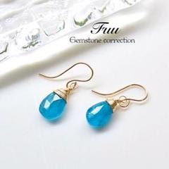 宝石質ネオンブルーアパタイト ピアス 14kgf