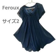 Feroux ネイビー フレアワンピース 半袖 サイズ2 エレガント 膝丈