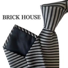 BRICK HOUSE ブリックハウスシルバーブラック横ストライプ柄ネクタイ