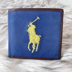 ポロ ラルフローレン キャンバス レザー ウォレット 財布 ビッグポニー刺繍 青
