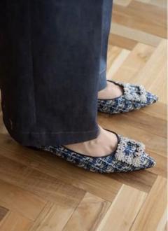 美品/1回着用】ohgaミュール22.5センチ フラットビジューパンプス