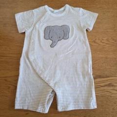 80サイズ Cottoli ストライプロンパース 象刺繍付き