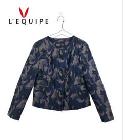 ♡♡お値下げします♡♡　新品未使用　LEQUIPE　カーキ ノーカラージャケット 麻調メッシュノーカラーショートジャケット｜BIGI online store