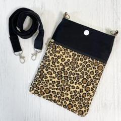 サコッシュ　スマホショルダー　ネオンカラー　イエロー　ヒョウ柄　ハンドメイド