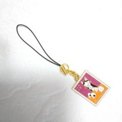 ハンドメイド】携帯ストラップ♪F35(ガラケー用猫のチャーム切手型レア珍しい形)