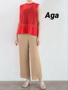 【新品未使用】Aga アーガ シアーコットンノースリーブニット 赤 レッドのサムネイル