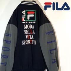 レア☆フィラ FILA スタジャン ブルゾン ビッグロゴ ブラック 2XL相当