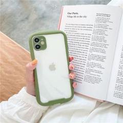 iPhone12クリアケース 透明 レンズカバー付 ライトグリーン