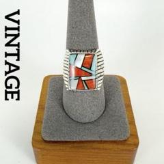 VINTAGE インディアンジュエリー マルチカラーインレイリング 一点物