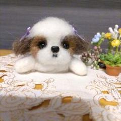 羊毛フェルト 犬 置物 リボン付き