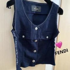 FENDI ネイビー タンクトップ ベストロゴ36 S M