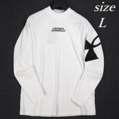 新品 アンダーアーマー ワッフル モックネック シャツ ビッグロゴ 白 L