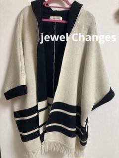 jewel Changes フード付きアイボリーブラック　ポンチョコート jewel Changes フード付きアイボリーブラックポンチョコート