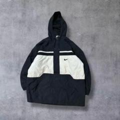 90年代NIKE古着フーディ中綿ナイロンアウターブラックホワイト刺繍ロゴ/T17